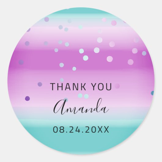 Sticker Rond Nom du Merci Date Sweet 16e Mariage Turquoise nupt (Devant)