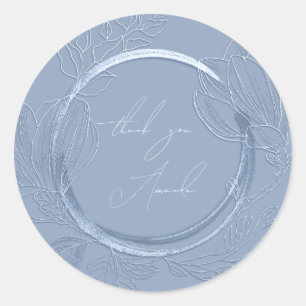Sticker Rond Nom du Merci Magnolia Floral Smoky Blue Elegant