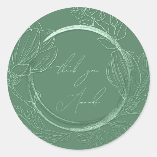 Sticker Rond Nom du Merci Magnolia Mariage vert (Devant)
