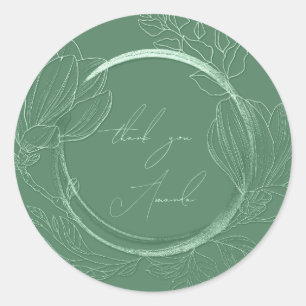 Sticker Rond Nom du Merci Magnolia Mariage vert