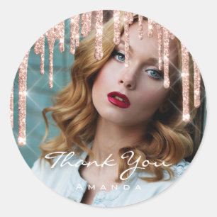 Sticker Rond Nom du Merci photo 16e Parties scintillant Rose nu
