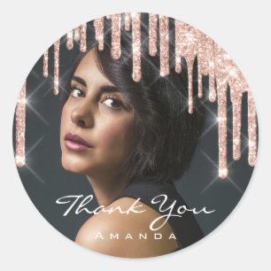 Sticker Rond Nom du Merci photo Parties scintillant du Rose de