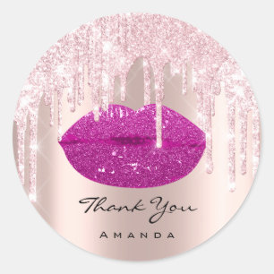 Sticker Rond Nom du Merci Rose rose nuptiale Berry Kiss Lips
