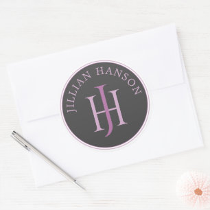 Sticker Rond Nom du monogramme artistique Logo Framboise Violet