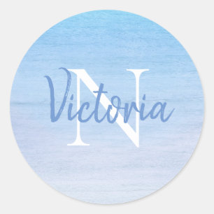 Sticker Rond Nom du monogramme bleu