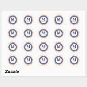 Sticker Rond Nom du monogramme bleu marine Mandala Custom (Feuille)