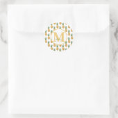 Sticker Rond Nom du monogramme d'ananas tropique classique Rou (Sac)