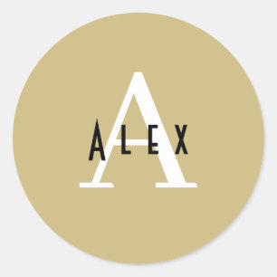 Sticker Rond Nom du monogramme de Preppy Tan moderne + initial