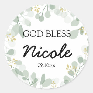 Sticker Rond Nom du monogramme Dieu Airy Botanical
