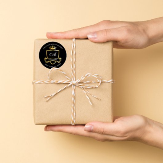 Sticker Rond Nom du monogramme Gold Crown Royal RSVP Adresse de