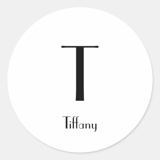 Sticker Rond Nom du monogramme Noir Blanc Initiales Minimal Mod (Devant)