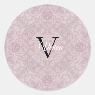 Sticker Rond Nom du monogramme rose