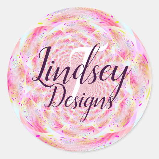 Sticker Rond Nom du monogramme rose et corail (Devant)