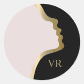 Sticker Rond Nom Du Monogramme Rose Noir Et Or Face (Devant)