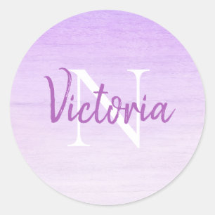 Sticker Rond Nom du monogramme Script pourpre