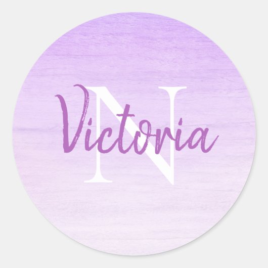Sticker Rond Nom du monogramme Script pourpre (Devant)