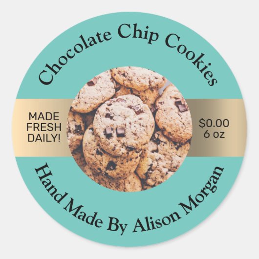 Sticker Rond Nom du produit Logo Photo, Black Text, Turquoise & (Devant)