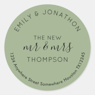 Sticker Rond Nom du retour des jeunes mariés Adresse Sage Green