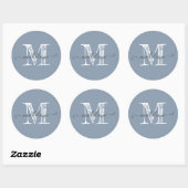 Sticker Rond Nom du script moderne Monogramme initial Dusty Blu (Feuille)