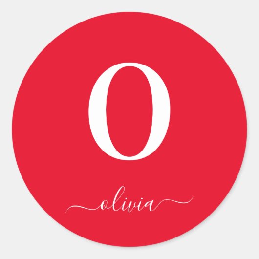 Sticker Rond Nom du script Monogramme Personnalisé Rouge Et Bla (Devant)