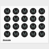 Sticker Rond Nom du script turquoise, Monogramme gris grand sur (Feuille)