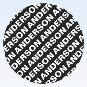 Sticker Rond Nom éditable gras répétitif Simple Blanc Noir