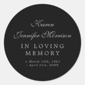 Sticker Rond Nom Élégant En Script Noir En Mémoire Amoureuse (Devant)