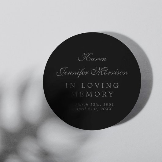 Sticker Rond Nom Élégant En Script Noir En Mémoire Amoureuse