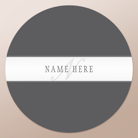 Sticker Rond Nom élégant et monogramme | Gris foncé et clair