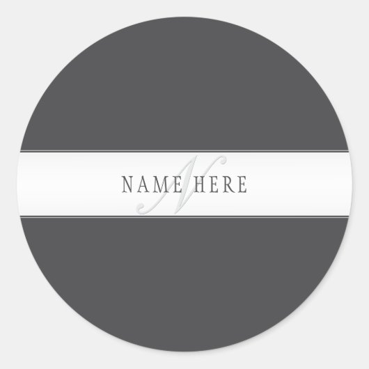 Sticker Rond Nom élégant et monogramme | Gris foncé et clair (Devant)