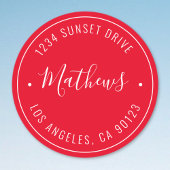 Sticker Rond Nom élégant et texte circulaire | Rouge et blanc