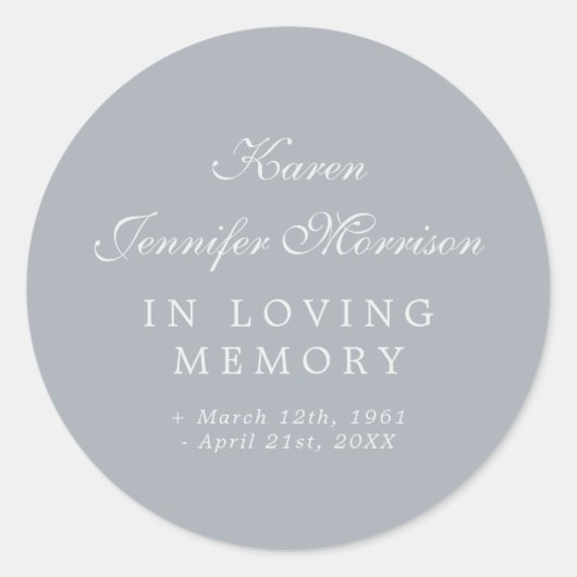 Sticker Rond Nom Élégant Gris En Script Dans Mémoire Amoureuse (Devant)