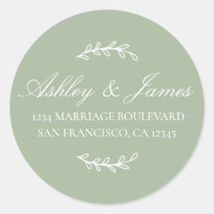 Sticker Rond Nom élégant Laurel Green Mariage Adresse de retour