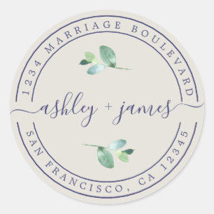 Sticker Rond Nom élégant Mariage gris Adresse de retour