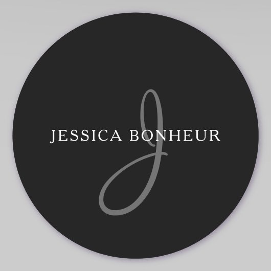 Sticker Rond Nom élégant Monogramme | Blanc et gris