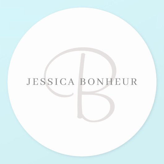 Sticker Rond Nom élégant Monogramme | Blanc et gris