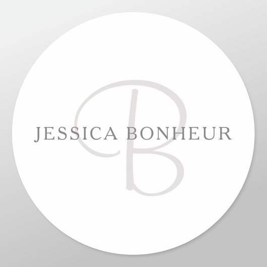 Sticker Rond Nom élégant Monogramme | Blanc et gris