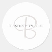 Sticker Rond Nom élégant Monogramme | Blanc et gris (Devant)