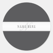 Sticker Rond Nom élégant & Monogramme | Gris foncé & Clair (Devant)