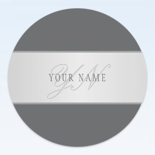 Sticker Rond Nom élégant & Monogramme Lettrage (ou autre texte)