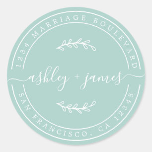 Sticker Rond Nom élégant Pastel Blue Mariage Adresse de retour