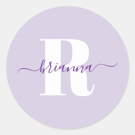 Sticker Rond Nom en écriture violet pâle gras Monogramme (Devant)