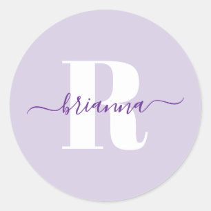 Sticker Rond Nom en écriture violet pâle gras Monogramme