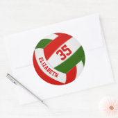Sticker Rond nom enfant jersey numéro rouge vert volleyball (Enveloppe)