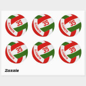 Sticker Rond nom enfant jersey numéro rouge vert volleyball (Feuille)