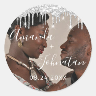 Sticker Rond Nom Enregistrer La Date Black Silver Drivers Photo