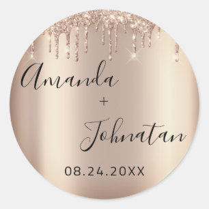 Sticker Rond Nom Enregistrer La Date Rose Gold Drives Sparkly