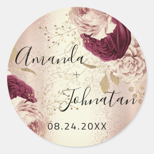 Sticker Rond Nom Enregistrer La Date Rose Gold Florales (Devant)