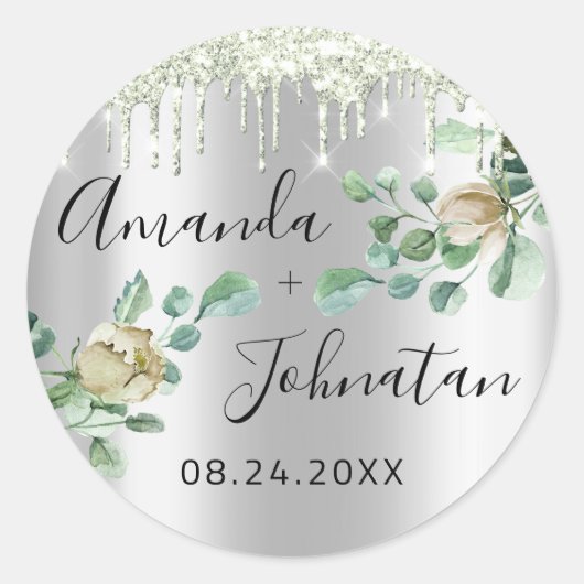 Sticker Rond Nom Enregistrer La Date Silver Drivers Mint Green (Devant)