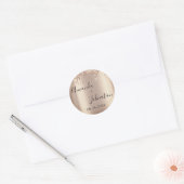 Sticker Rond Nom Épargnez La Date Rose Gold Drips Pailleté (Enveloppe)